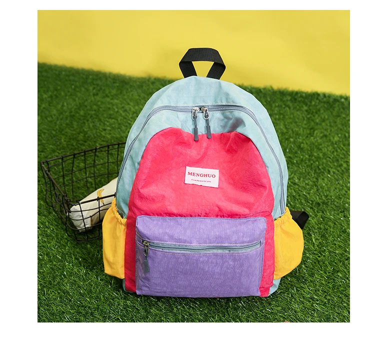 Menghuo Brand 2017 Women Preppy Macarons Panelled Waterproof Nylon Backpack Rucksack Ladies Fashion Shopping Travel Bags Mochila (29)