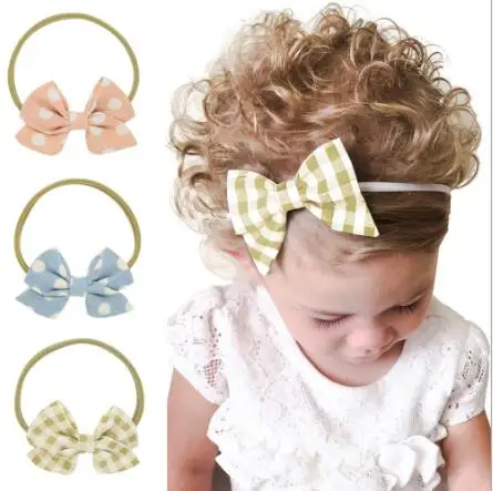 3 Pcs/lot High Quality Dots Bowknot Handmade Boutique Nylon Headband With Fabric Bow For Kids Girls Hair Accessories Headwear