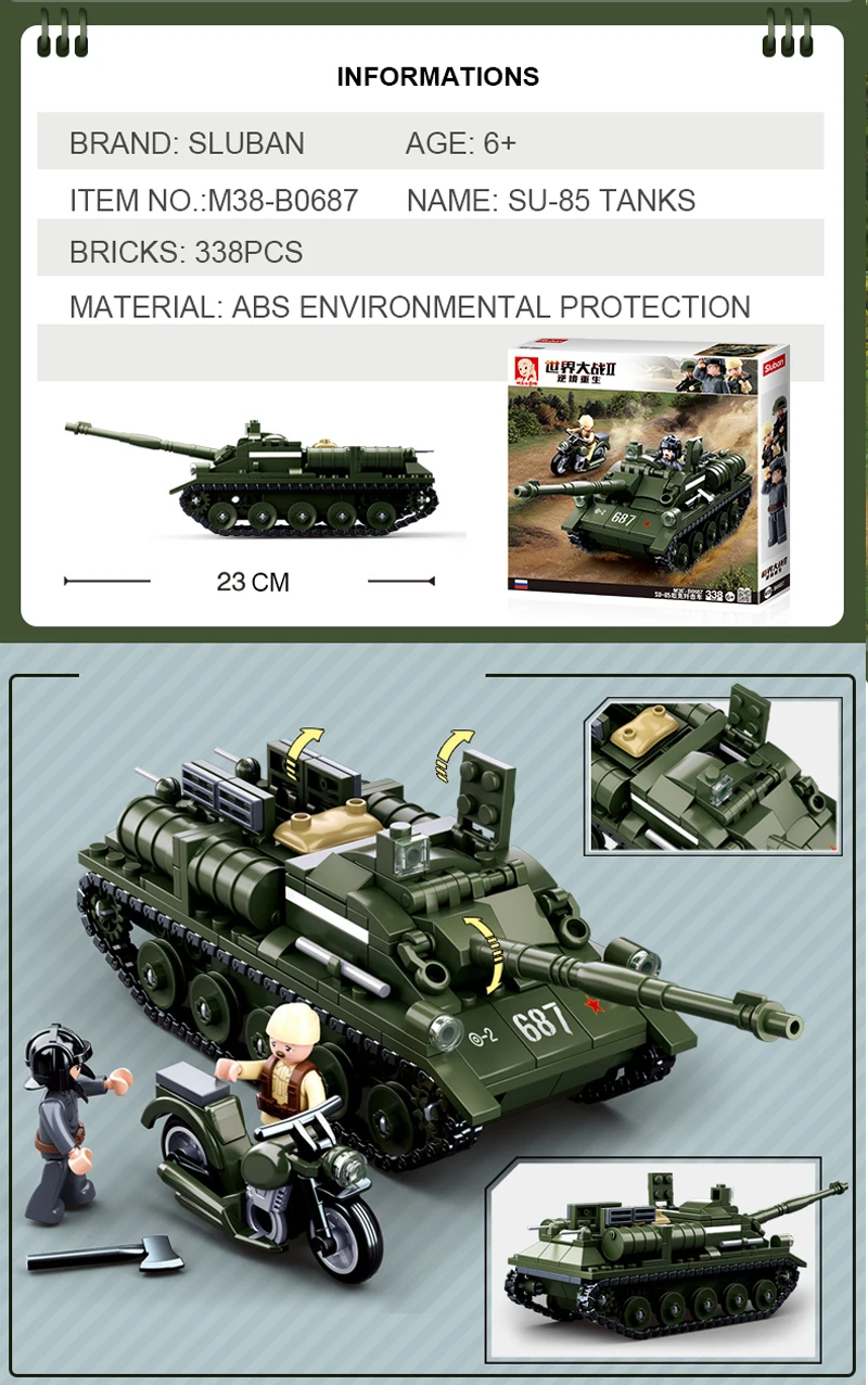 Sluban Compatible Military Tank World War ii German Army Troops Building Blocks Bricks Helicopter Model Toys