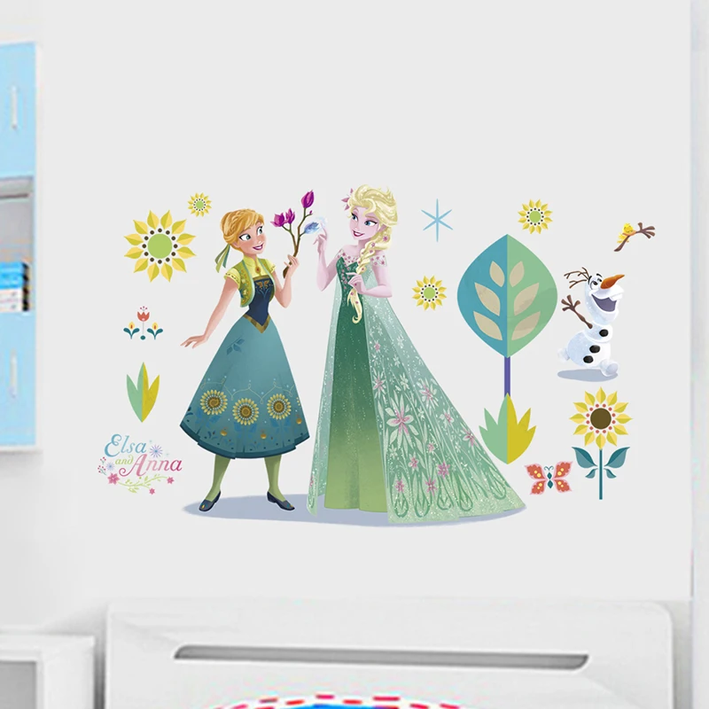 

Cartoon Elsa Anna Princess Garden PVC Wall Stickers For Kids Rooms Home Decoration DIY Anime Mural Art Frozen Movie Wall Decals