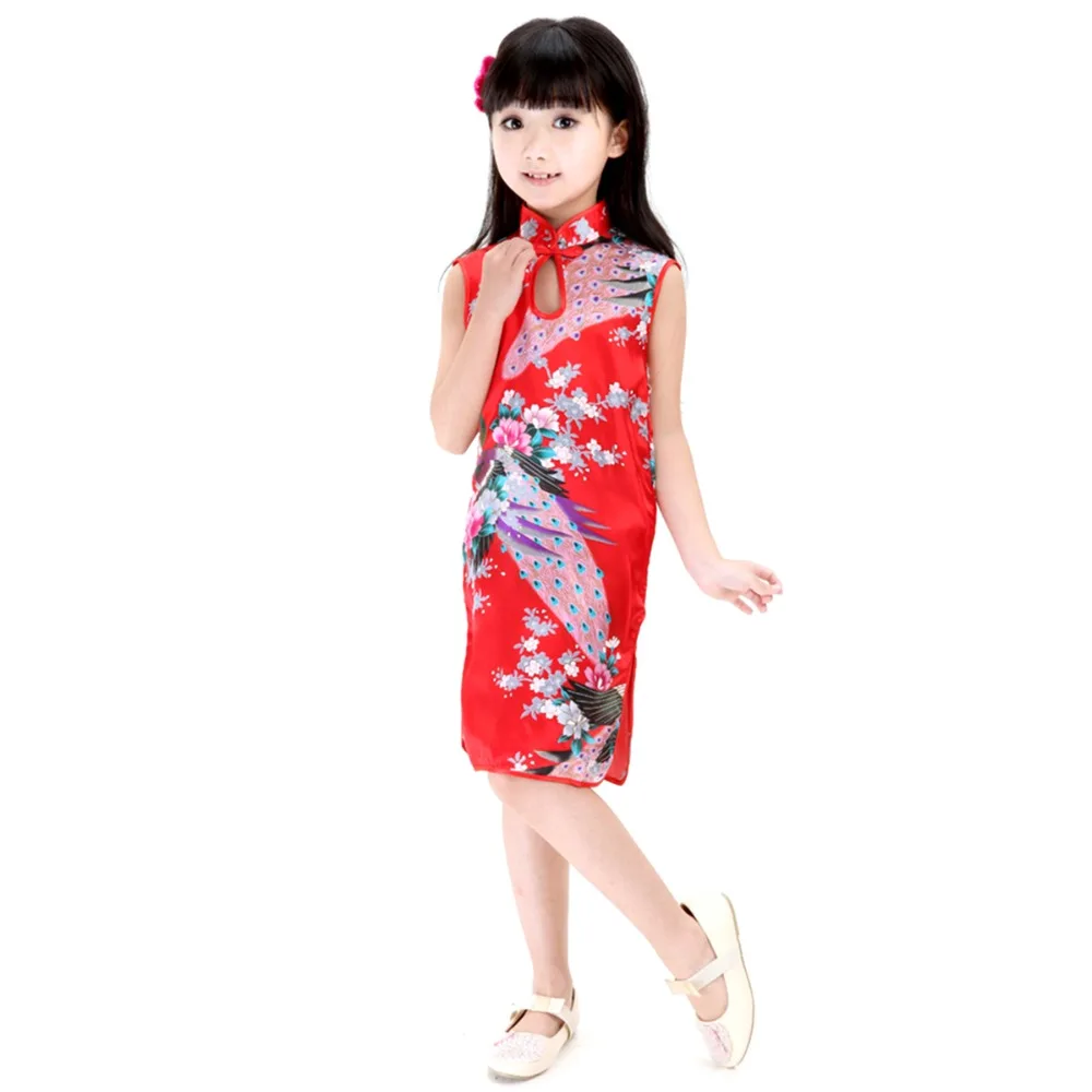 skirt for baby girl hot sale 2Y-8Y Baby Girl Dress Peacock Sleeveless Slim Traditional Dress Cheongsam Child Girls Clothes Chinese Style Qipao baby dresses for wedding