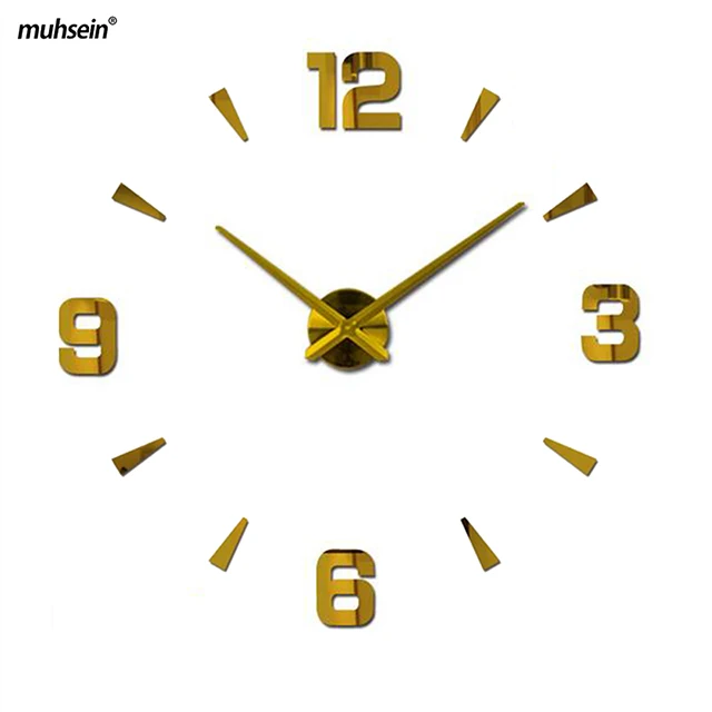 Новые большие часы бесшумные акриловые зеркальные настенные часы классический стиль домашний декор украшения гостиная часы мода краткое кварцевые часы - Цвет: gold