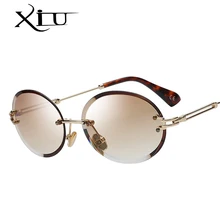 XIU, ретро овальные солнцезащитные очки для женщин, без оправы, серые, коричневые, прозрачные линзы, без оправы, солнцезащитные очки для женщин, uv400