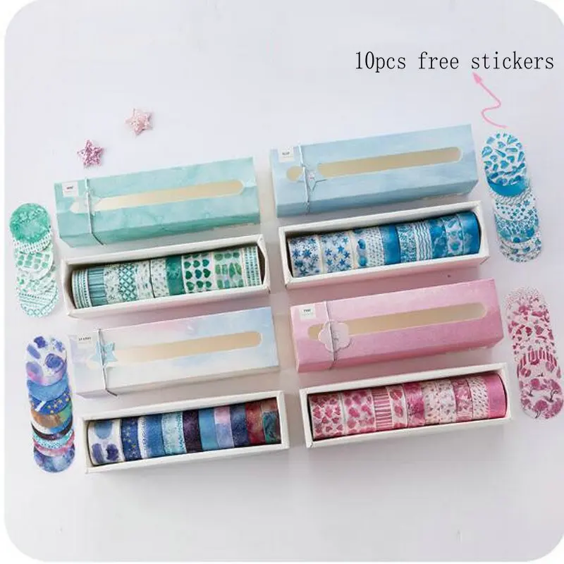 

10pcs/box Flower Scrapbooking Washi Notebook Masking Tape Adhesive Paper Tape Pretty Book Label Sticker Gift Box Set