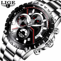 LIGE Новая мода для мужчин смотреть полный сталь бизнес роскошные часы хронограф дат кварц-часы мужской часы Relogio Masculino