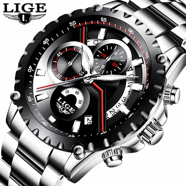 

LIGE New Fashion Men's Watch Men Full Steel Business Luxury Watch Date Chronograph Quartz-watch Male Clock Relogio Masculino