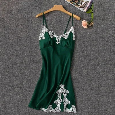 Daeyard пижамы для женщин Роскошные Аппликации 4 шт. шелковые пижамы набор атласные пижамы с шортами сексуальные кружевные пижамы Домашняя одежда - Цвет: green dress