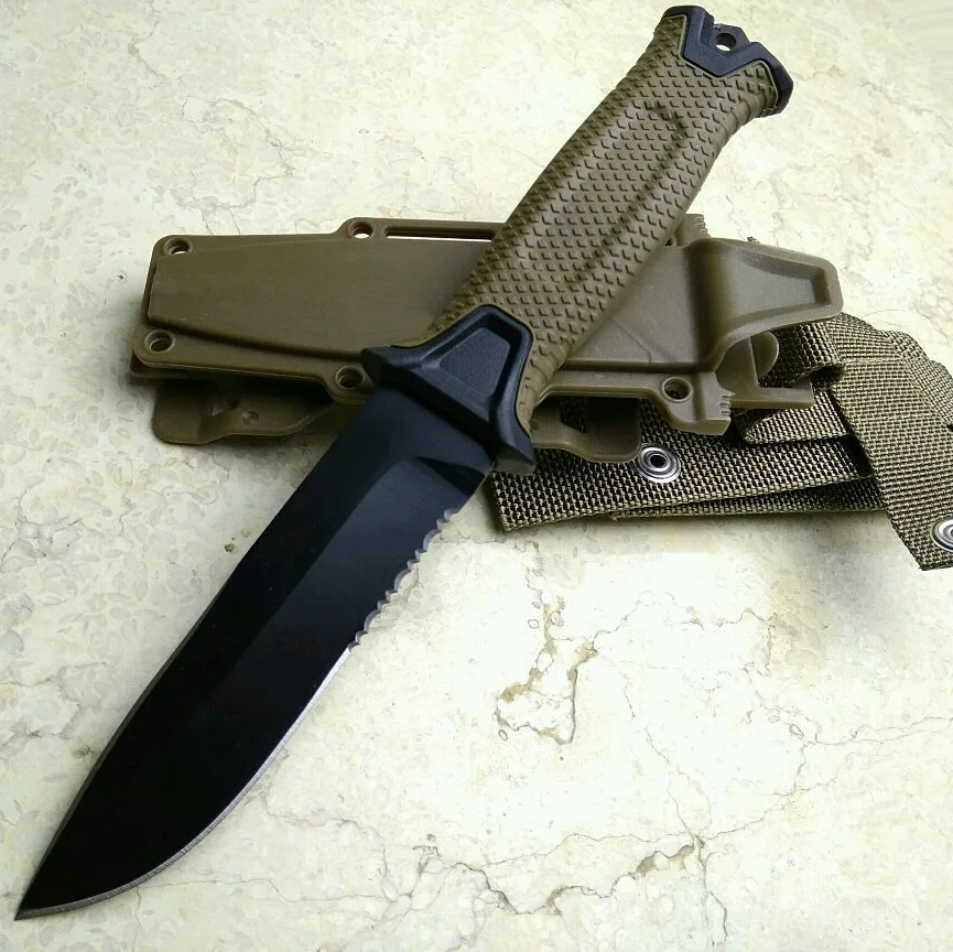 high quality Brown 7Cr17Mov Blade Hunting Fixed Knives Serrated Blade