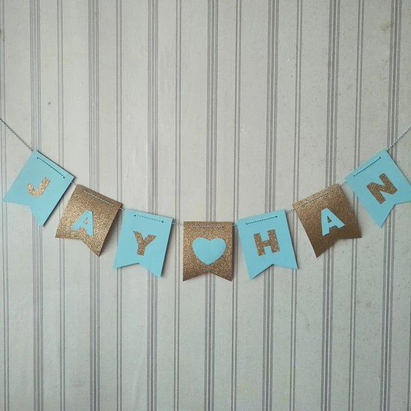 Personalized Name Buntings Nursery Room Hanging Decorations Sky Blue Personalized Name Buntings Nursery Room Hanging Decorations Sky Blue And Glitter Gold Sign Banners Free