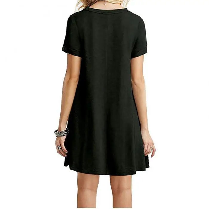 New Women One-pieces Dress Solid Color Short Sleeves Oversize Casual Dress for Summer MV66