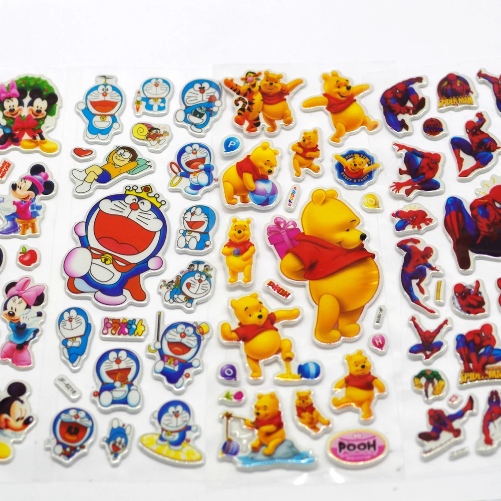 

10pieces/lot 3D Puffy Bubble Stickers Mixed Cartoon Mickey Cars Spiderman Waterpoof DIY Children Kids Boy Girl Toy Hot Sale