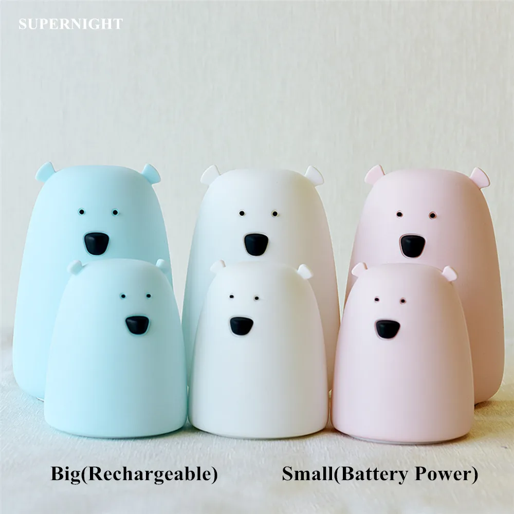 SuperNight Cute Cartoon Bear LED Night Light Rechargeable Touch Sensor Silicone Colorful Bedside Table Lamp for Kids Baby Gift (12)_