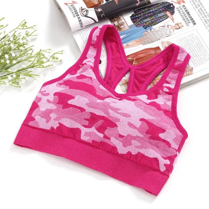 NORMOV Women Camouflage Sports Bra Wirefree Shockproof Gym Running Bra Cropped Tops Seamless Padded Fitness Vest Sportwear - Цвет: Rose red