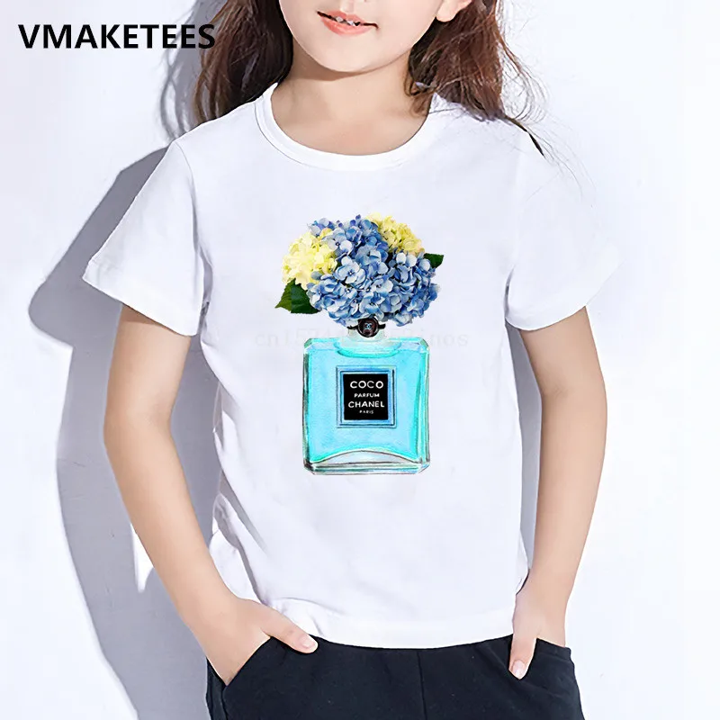 Детская летняя футболка с короткими рукавами для мальчиков и девочек детская забавная футболка с цветочным принтом и парфюмом модная повседневная одежда для малышей HKP2442 - Цвет: HKP2442H