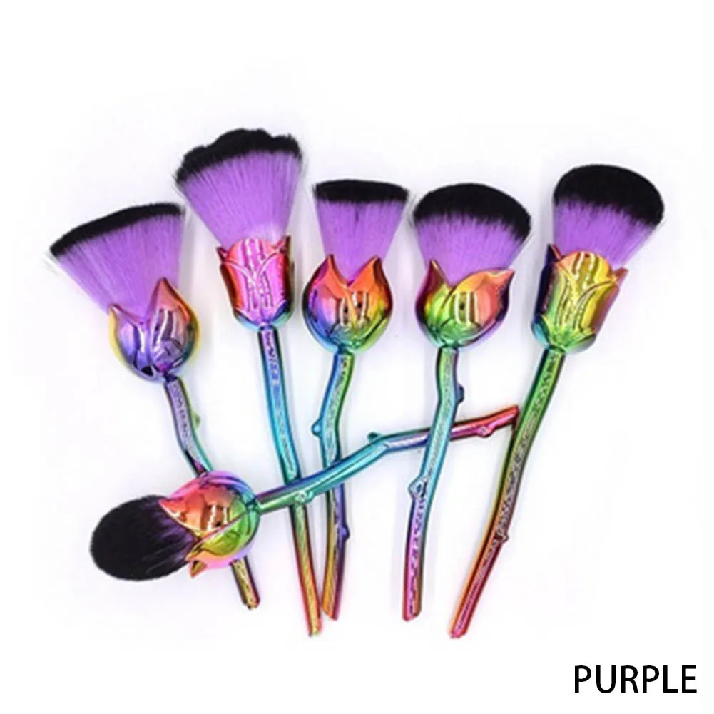 6pcs Metal Makeup Brushes Set Multicolored Rose Flower ...