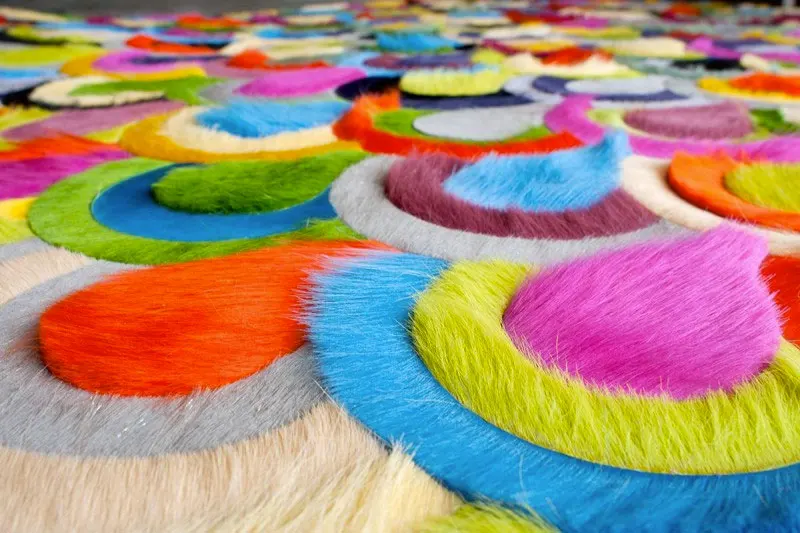 

Premium Colorful Cowhide Rug Handmade MULTI-COLOR Carpet Patchwork Fur Rug C 01