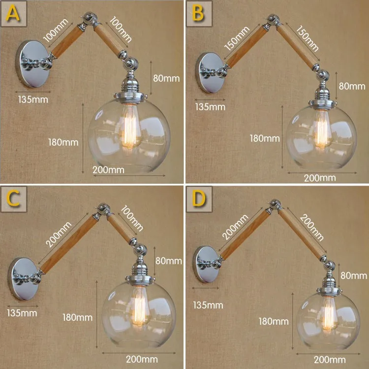 Wood Wall Sconces Antique Loft Industrial Wall Light Vintage Swing Long Arm Lamp