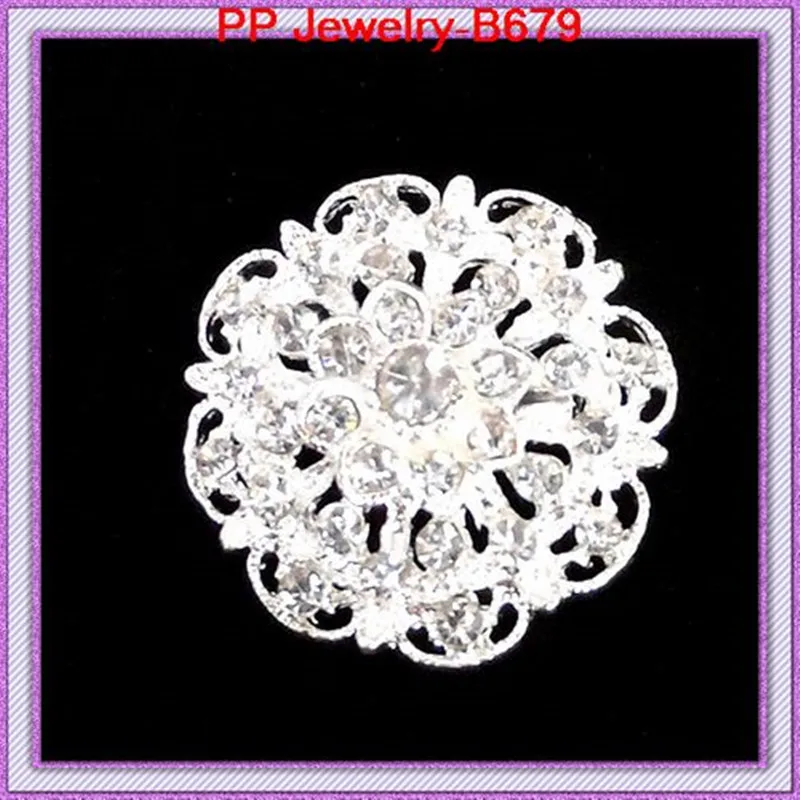 Lovely Silver Tone Clear Crystal Rhinestone Small Floral Collar Brooch