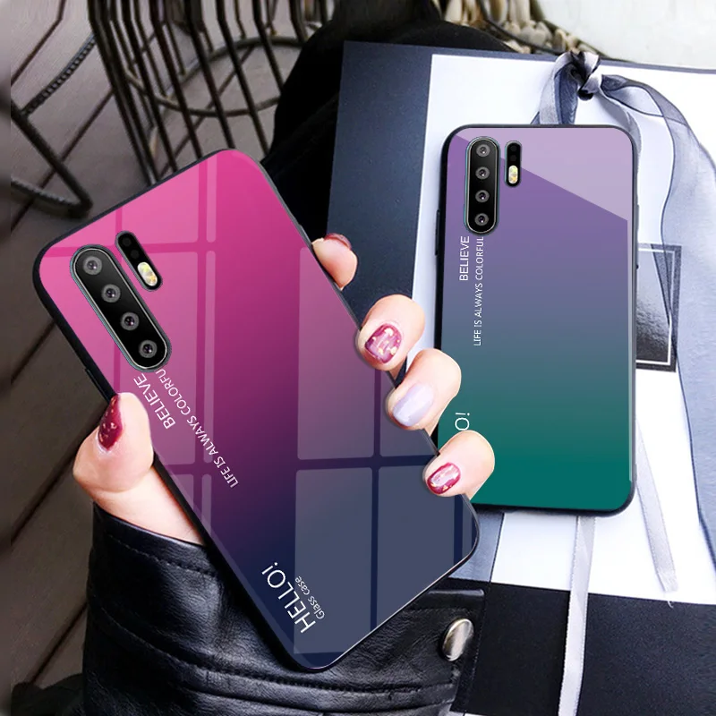 

For Huawei P30 Pro Case Luxury Hard Tempered Glass Gradient Protective Back Cover case For huawei p30 p30pro p30 lite shell