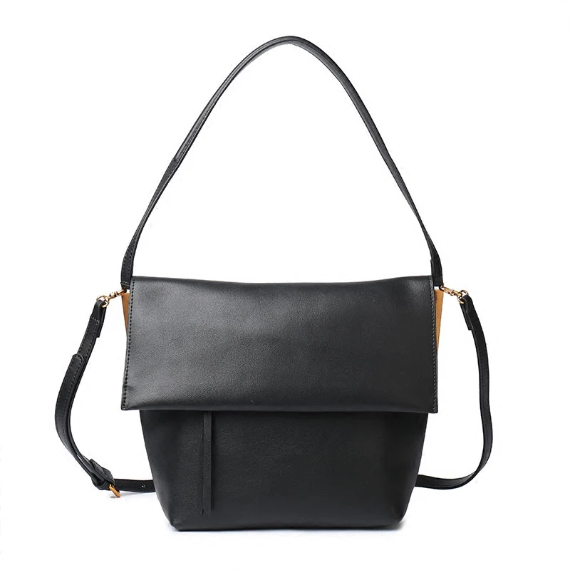

GENUINE LEATHER FOLD OVER SHOULDER BAG Women designer Trend Minimal Design Large Business Work Cross Body brand Handbag