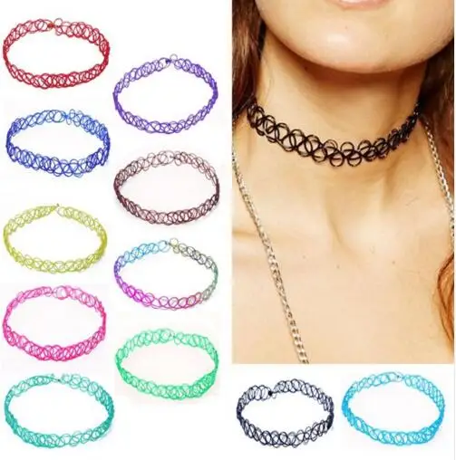 

Vintage Elastic fishing line Chokers Necklaces hollow Woven elastic fishing line black jewelry Female clavicle necklace