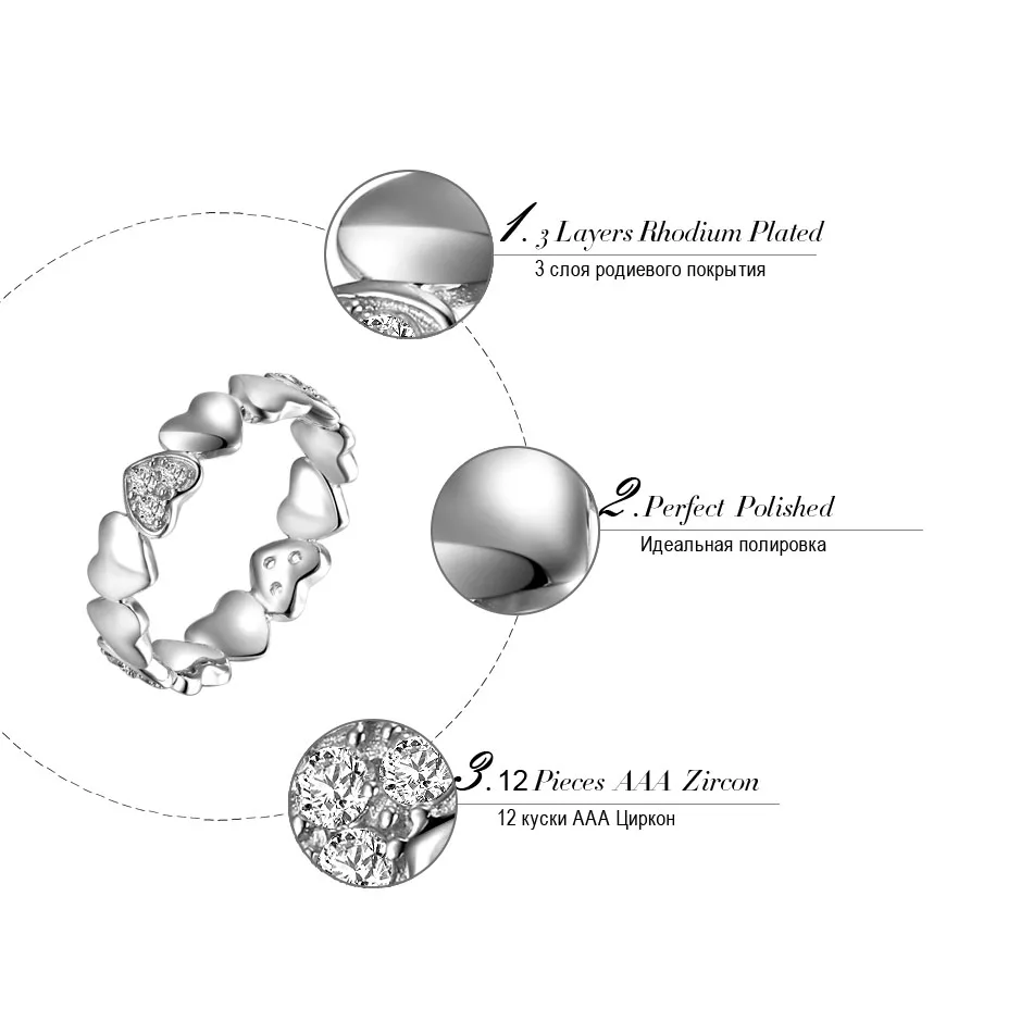 ORSA JEWELS Women's Rings Rose Gold Color & Silver Color 12 PCS AAA Zirconia Simple Elegant Heart Shaped Rings For Party AOR142