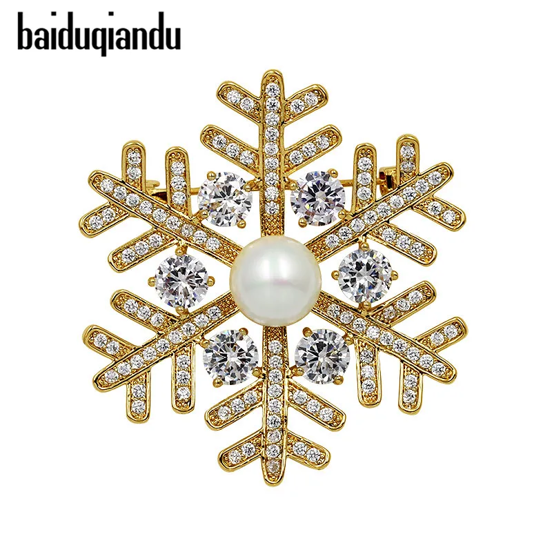 

baiduqiandu Elegant Women Brooch Lady Snowflake Imitation Pearl Clear Rhinestones Crystal Wedding Brooch Pin Jewelry Accessories