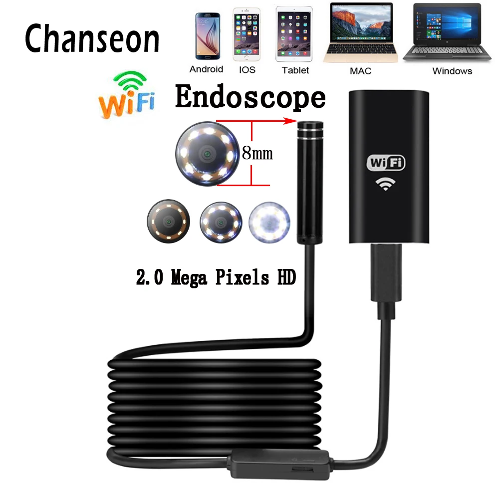 Chanseon wifi эндоскоп камера 8 мм 8 светодиодный HD 2.0MP 1 м Мини водонепроницаемый беспроводной бороскоп камера для Android ПК IOS эндоскоп
