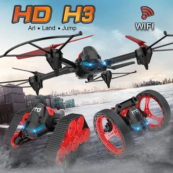 

New RC Vedio tank Bounce car H3 WIFI FPV DIY 3 in 1 Headless Model Deformation Aerial RC Drone Tank Jumping Car Amphibious toys