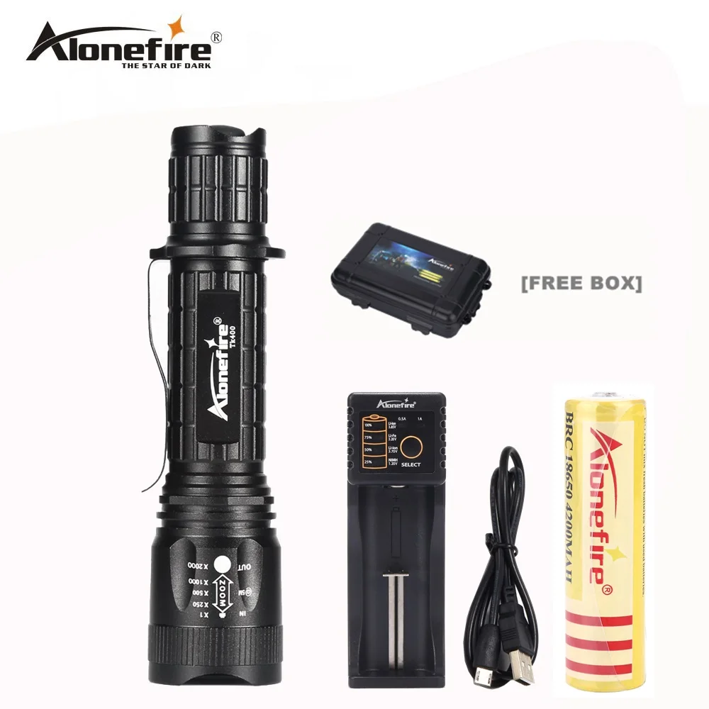 

AloneFire TK400 Flashlight Zoomable/Adjustable LED CREE XM-L2 Tactical Flashlight Zoom Torch +1x18650 Battery+Charger