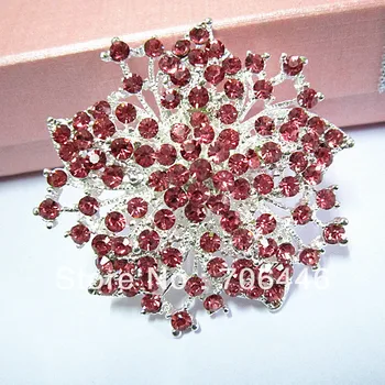 

2.2 Inch Silver Color Pink Rhinestone Crystal Sparkly Brooch Pin
