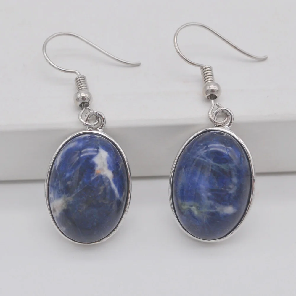 

Brazilian Sodalite Stone Oval Beads GEM Dangle Earrings Jewelry For Gift T246