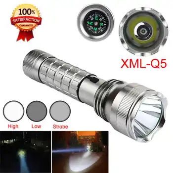

Powerful led flashlight 3-Modes Compass XML Q5 LED Flashlight Torch Light 18650 battery Rechargeable #3o4