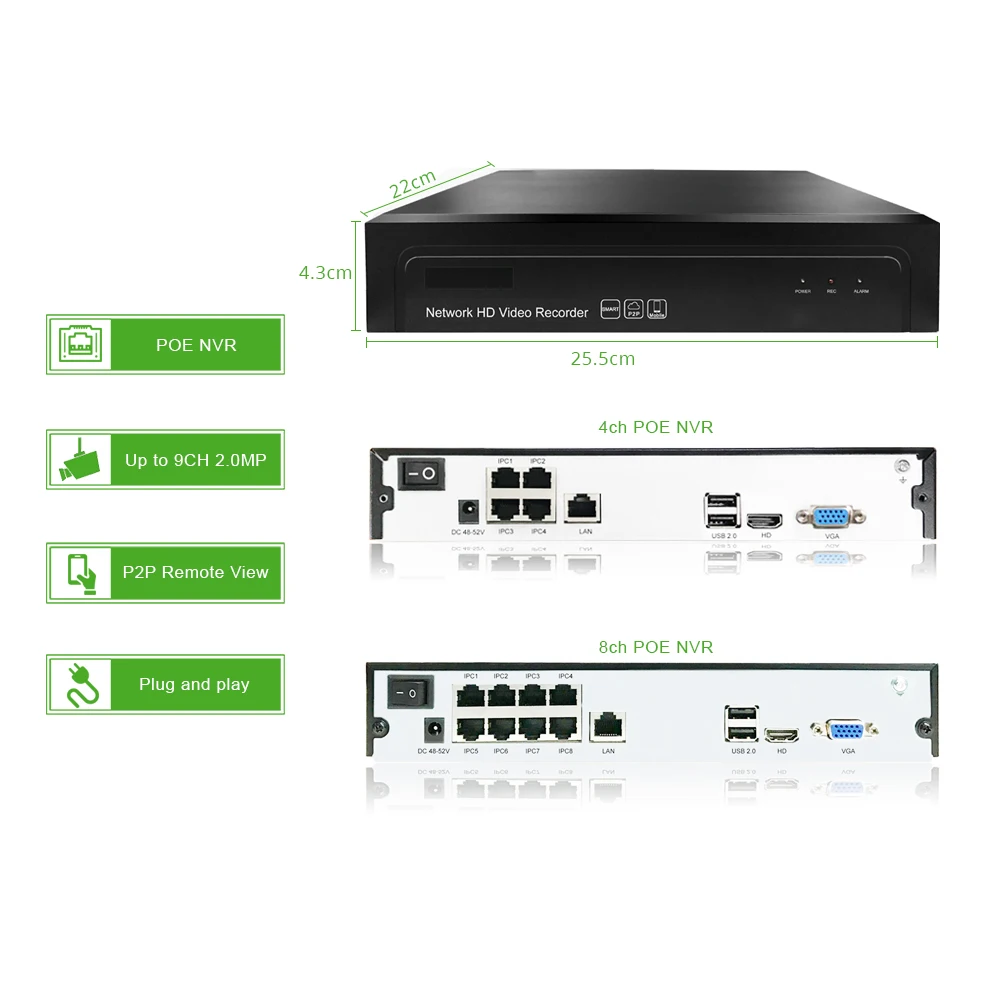 4ch 1080P POE Kit H.265 System CCTV Security 8ch NVR 2.0MP Outdoor Waterproof IP Camera Surveillanc