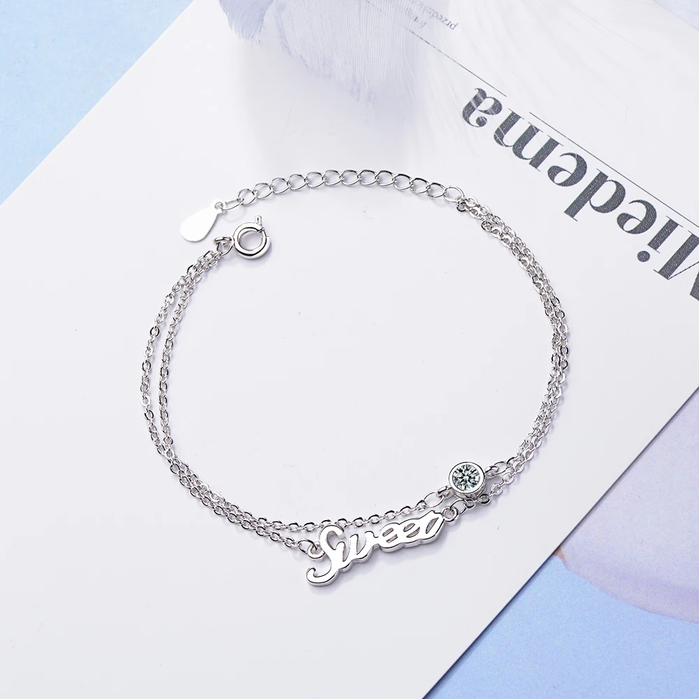 

XIYANIKE Sweet English zircon flash drill bracelet temperament personality double layer jewelry Bangles For Women Gift VBS4156