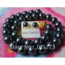 Потрясающий AA 9-10 мм 18 дюймов натуральный черный натуральный пресноводный жемчуг ожерелье+ серьга с жемчугом Ювелирный Набор