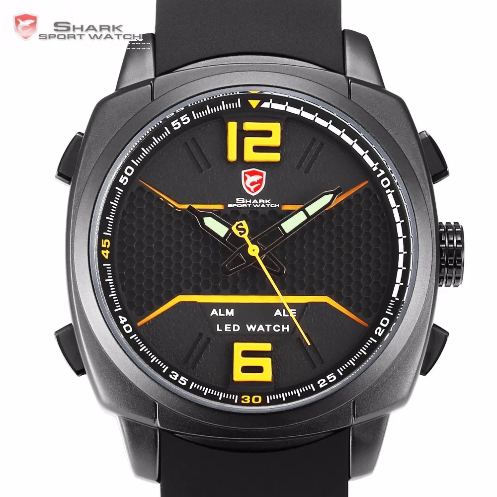 Cool New Design Whitetip Reef Shark Sport Watch Men LED Yellow Analog Date Alarm Silicon Band Quartz Digital Wrist Watches/SH489 Cool New Design Whitetip Reef Shark Sport Watch Men LED Yellow Analog Date Alarm Silicon Band Quartz Digital Wrist Watches/SH489