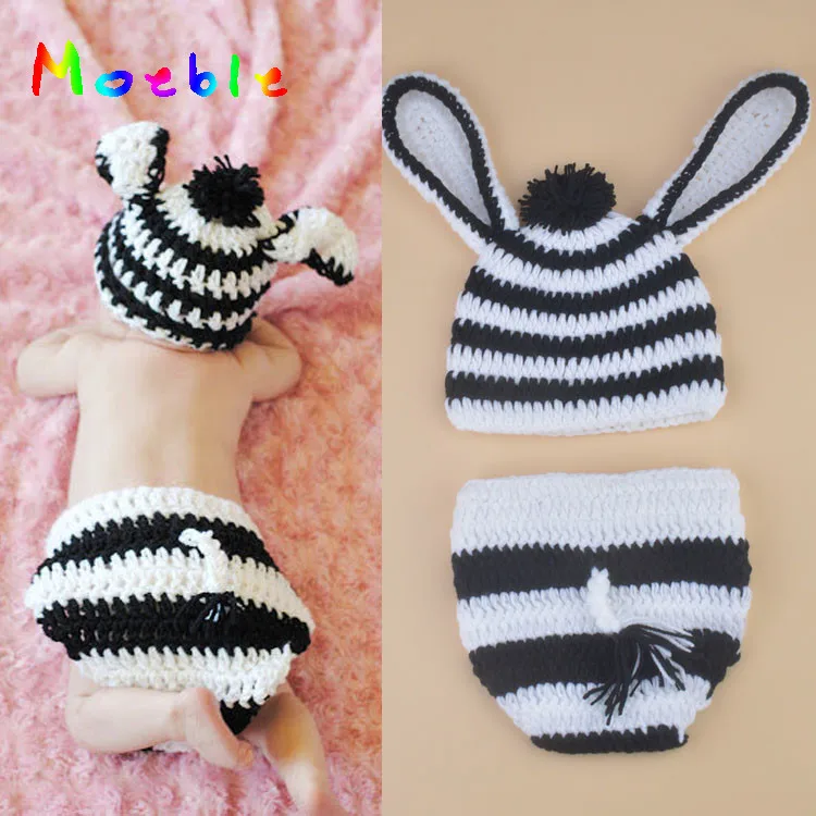 

Cute Zebra Newborn BABY Coming Home Outfits Crochet Baby Hat&Diaper Clothing SET Knitted BABY Halloween Costume MZS-15080