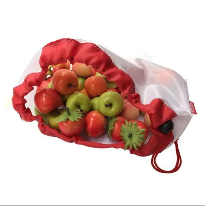 5 Pack Reusable Produce Bags Black Rope Mesh Vegetable Fruit Toys Storage Pouch