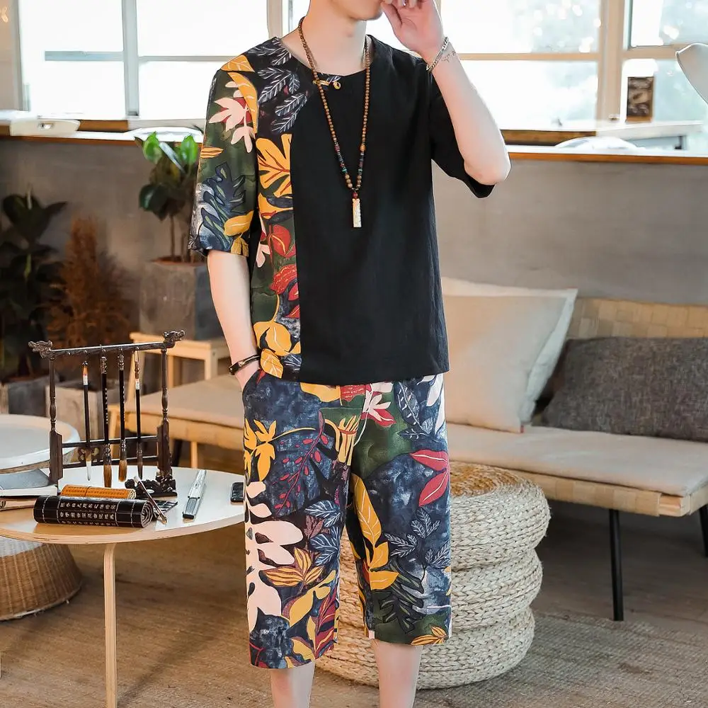 

Tracksuit Men's Set 2019 Vintage Men Harajuku Tracksuite 2 Piece Set Summer Prinded Clothes For Men Oversize