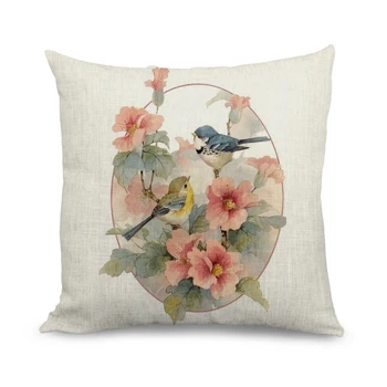 

Custom Chinese Traditional Bird and Flower Print Sofa Cushion Cover 45*45 cm
