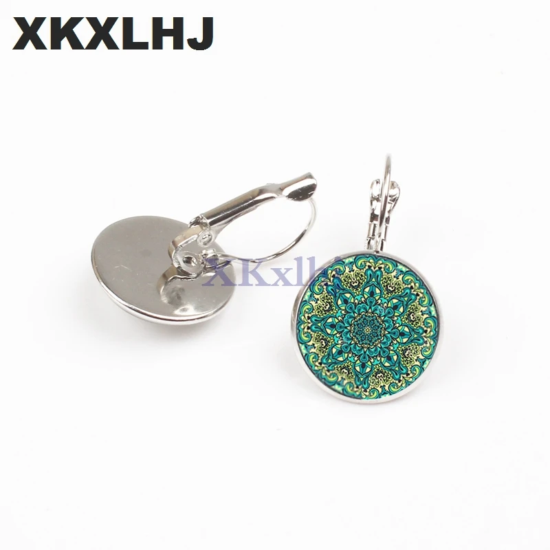 XKXLHJ новые серьги для йоги стеклянная выпуклая круглая мандала искусственное