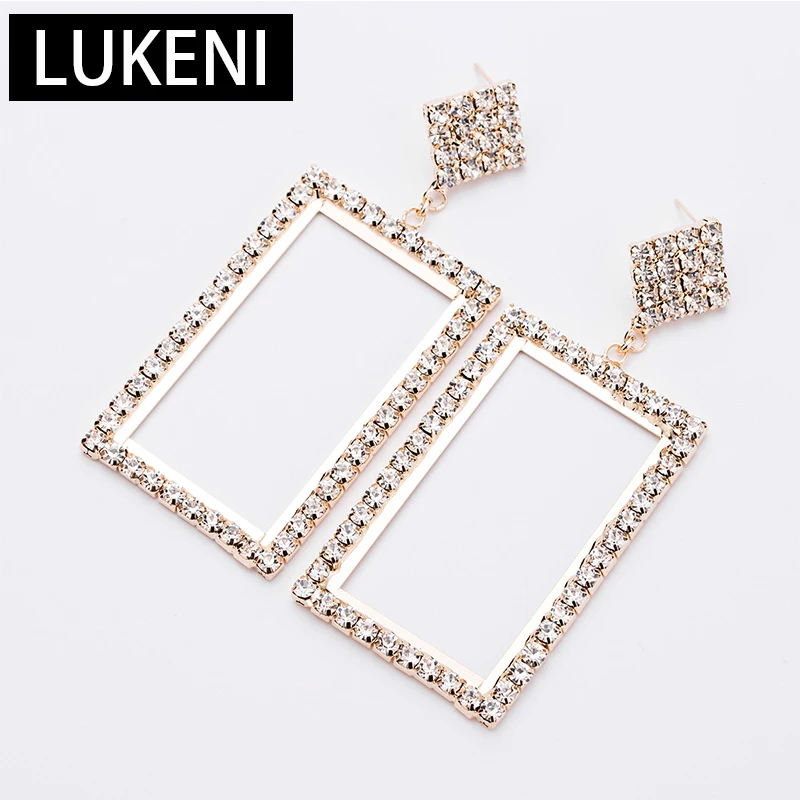 

2019 ZA Brand Fashion Boho Drop Earrings For Women Hyperbole Acrylic Square Rhinestone Geometry Gold Statement Oorbellen Jewelry