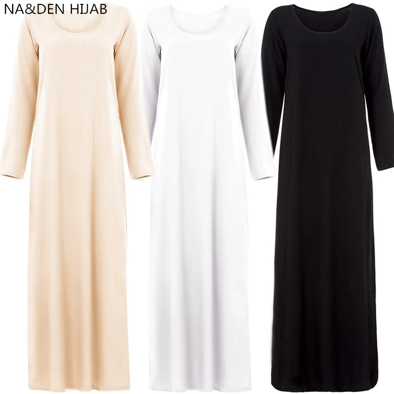 

Abaya basic fashion girl long sleeve maxi dress inside wear opaque kaftan high quality cotton jersey abaya muslim dress Hot Sale