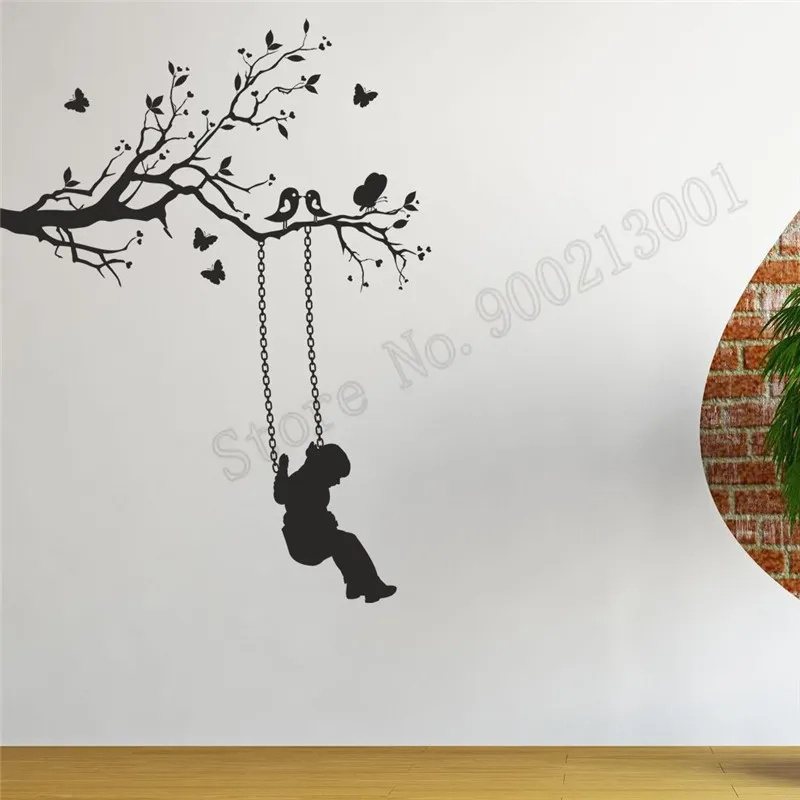 

Vinyl Art Removeable Home Decor Girls On Swing Room Decoration Modern Kids Sticker For Bedroom Beauty Poster Mural LY549