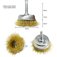 3pcs סט גביע גלגל Crimped פלדה מצופה נחושת מברשת סט חוט 3pcs TASP כלי ניקוי End עם 6 מ"מ עגול Shank עבור מקדחות (2)