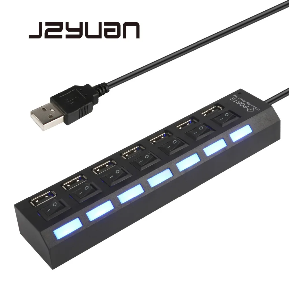 

JZYuan Multi 7 port USB Hub 2.0 Adapter High Speed 7 Ports Hub USB On/Off Switch Portable USB Splitter For PC Computer Laptop