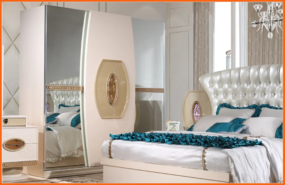 أثاث غرفة نوم مجموعة قورتو الحقيقي جديد تصميم عالية الجودة منخفضة السعر الملك حجم السرير ، موقف ليلي ، خزانة ، مضمد ، غرفة نوم مجموعة