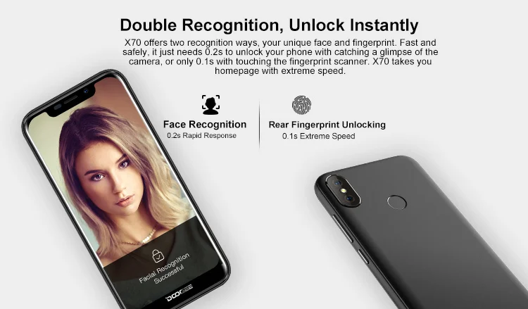 DOOGEE X70 2GB RAM 16GB ROM MTK6580A 1.3GHz Quad Core 5.5 Inch 2.5D IPS Screen Dual Camera Android 8.1 3G Smartphone