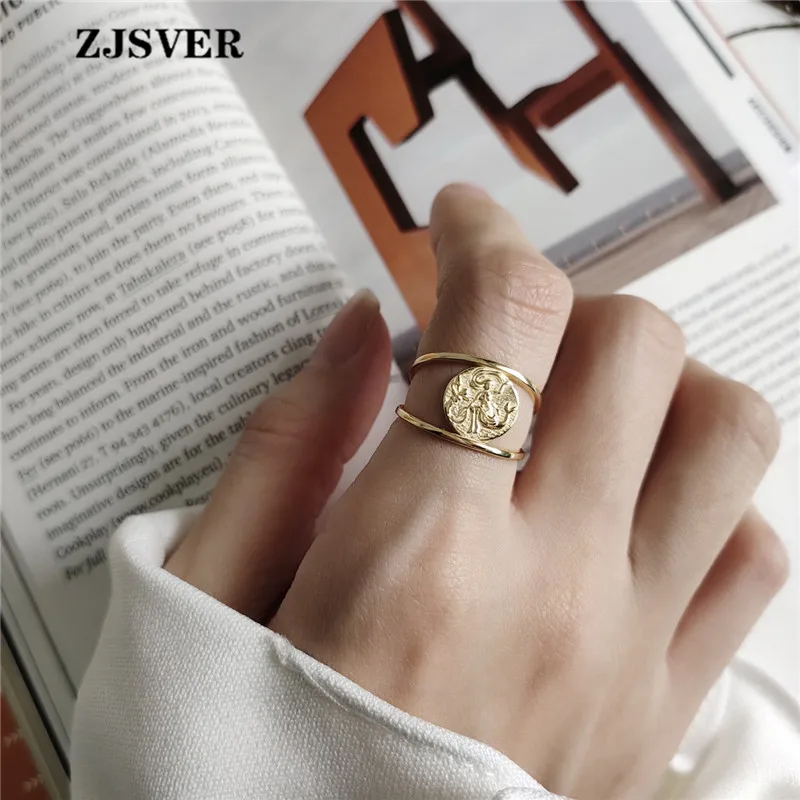 

ZJSVER Korean Jewelry 925 Sterling Silver Rings Gold Color Retro Simple Double Layer Mermaid Opening Adjustable Women Ring